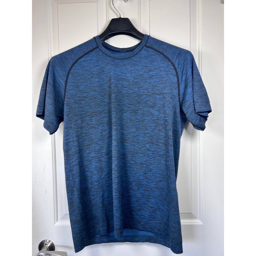 Lululemon Metal Vent Tech Short Sleeve Shirt Mens Blue Black Space Dye Training